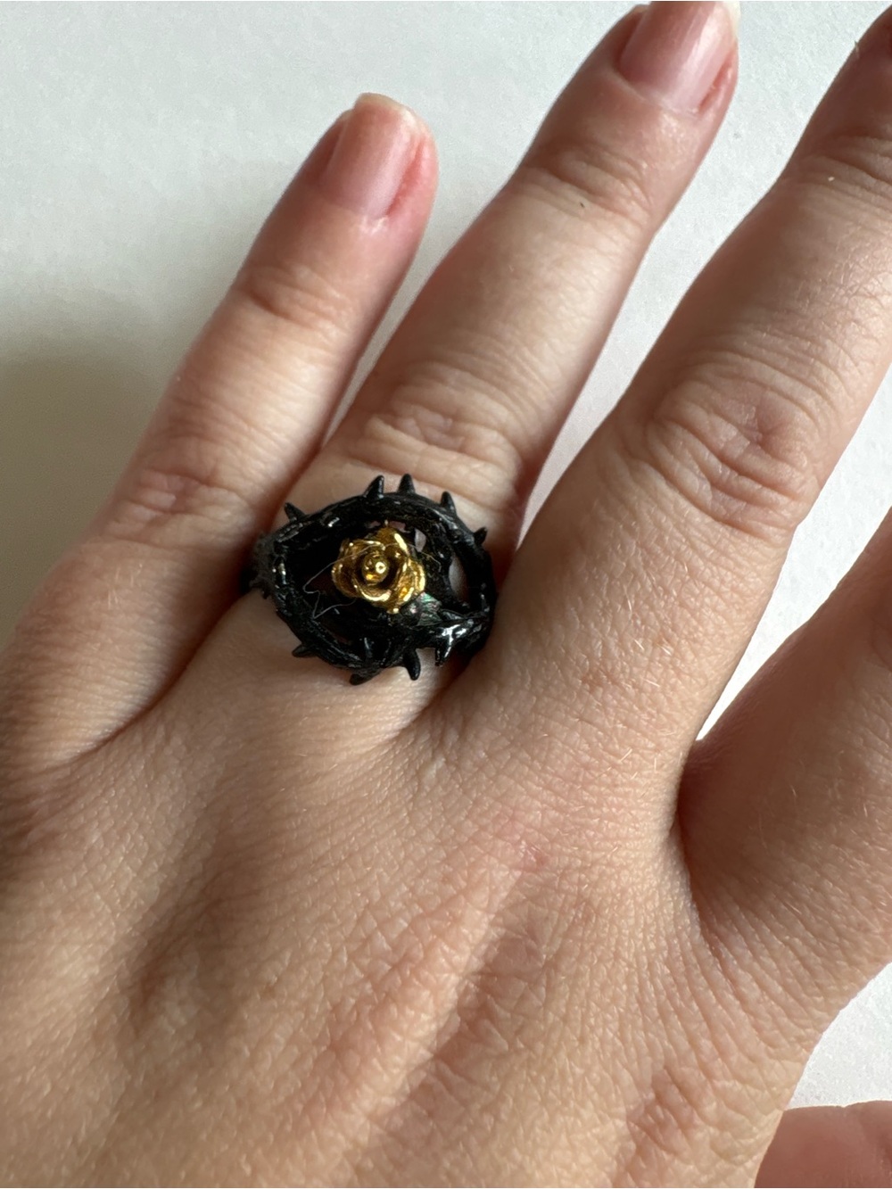 GTHIC Gold Rose Accent Black Thorn Ring -Stainless Steel Jewelry